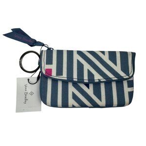 Vera Bradley NEW Jen Zip ID Keychain Coinpurse Wallet Geo Medallions Grey Pink